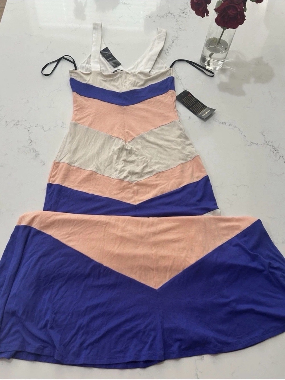Bebe NWT Colorblock Chevron Maxi Dress Size M Blue Pink White Sleeveless Summer - Picture 5 of 6